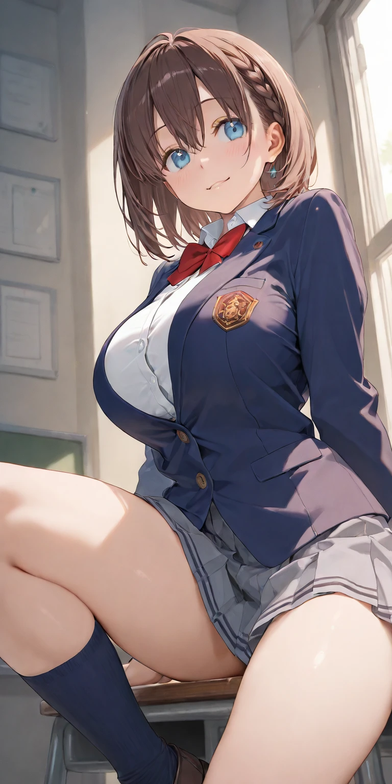 (Highest quality、Masterpiece、Very detailed、8K)、One Woman、Big 、18-year-old、high school student、((股を開いてstand))、(((stand)))