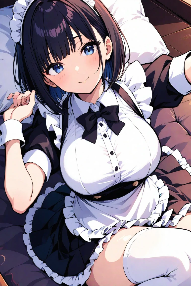 ((最high quality, High resolution, unity 8k wallpaper)), (figure:0.8), (Beautiful eyes:1.6), Highly detailed CG, Night Time, One girl, Black Hair, Large Breasts, hotel, Clear skin, (Hollow Eyes),(masterpiece), wallpaper,high resolution,(窓から夜景が見えるhotel),Intricate details, beautiful, sexly, erotic, Obscene, Noise Reduction,sensuous,Seductive pose,Cute anime face,Dog collar,high quality,Anime Style,sexuell,Shiny Hair,Expressionless,(ラブhotel:1.3,Love bed,Sleep on your back in bed),Cleavage,Emotionless face like a mannequin,Slightly open the mouth,(((Black gothic maid outfit))),Medium Hair