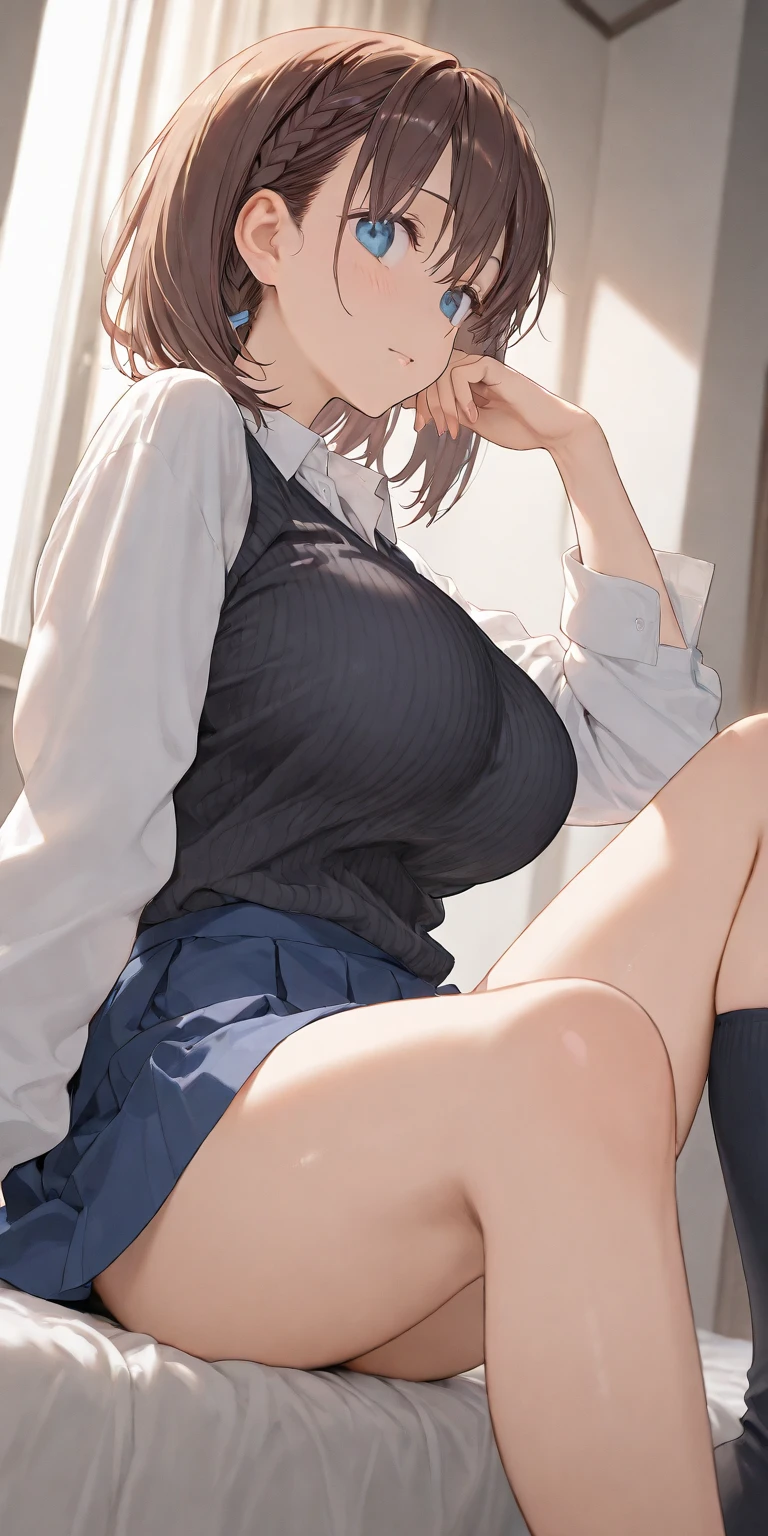 (masterpiece, Highest quality:1.2), Super Resolution, 8k, Complete human body, Perfect Anatomy, Bedroom, Cute S, One beautiful junior high school girl, Lustrous brown hair, Pigtails, Chibichara, too young girl, I want to caress you, Cute face, Skinny, Lift up your shirt, Not wearing a bra, Small breasts, (Small breasts:1.4), Immature breasts, The nipples and areola are pale pink., Flip up skirt, Panties are pulled down to the knees, She shows off her pussy and asshole, Boldly open your legs wide, I want your fingers in my pussy, Scrounge, please, I want you to touch my pussy, A facial expression of sexual pleasure, being made to behave in an embarrassing manner, She sees an erect penis for the first time, A lewd act only shown to you, Immoral poses, Immoral Eros, A thin layer of pussy juice is oozing out, Embodying the desire to tarnish purity, Falling into pleasure, School uniforms are messed up, Immature female body, Moist eyes, Tears, Dynamic Angle,