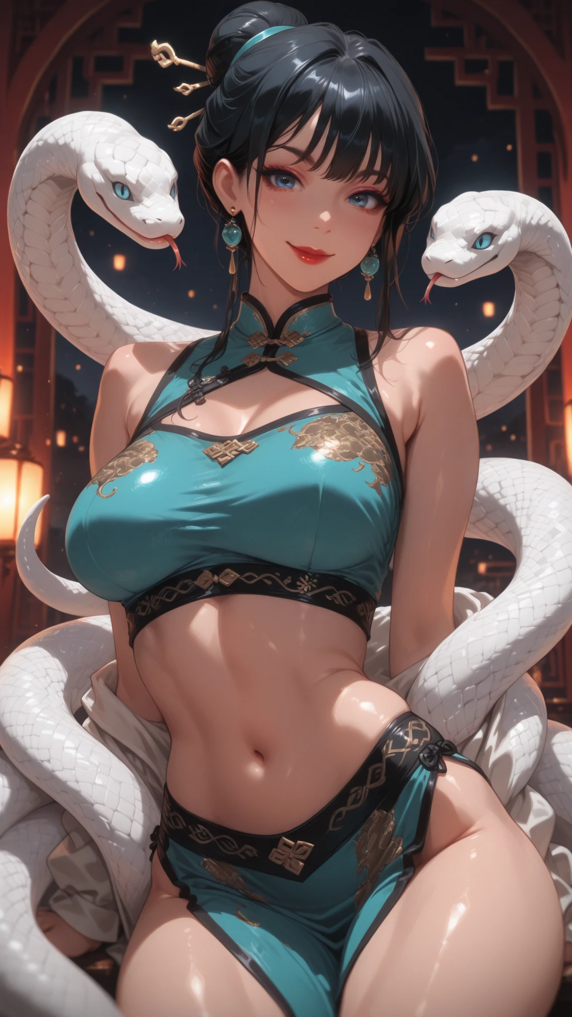 （（（完美shape，shape，alone， （（（China dress、Red clothing、Snake piercing,））），（（（sauce_anime, Boa Hancock, Black Hair, blue eyes, Long Hair, amount, Large Breasts））），（（masterpiece））、High resolution。 （（Best quality at best）），masterpiece，quality，Best quality，（（（Exquisite facial features，Looking at the audience,There is light in the eyes，（（（anger，Severe））），））），型shape:1.7））），（（（Light and shadow，Huge breasts））），（（（Looking into the camera，Black background）））、（（White string panties））
