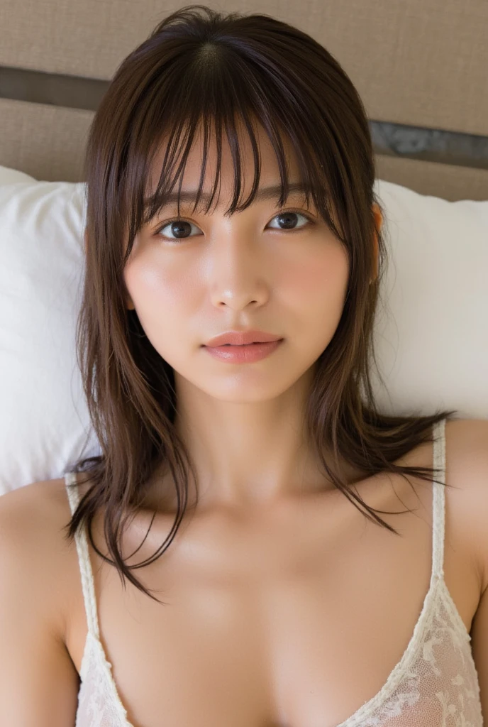 Asian woman lying in bed wearing green top and panties, Yoshitomo Nara, Posing in bed, Who is Diam?, sexly :8, Amano Ayami Kojima, Young and sensual gravure idol, Young and beautiful gravure idol, Soft Body, Posing in the bedroom, Japanese Model, Realistic young gravure idol. masterpiece, Very detailedな, Realistic, photo Realistic, High resolution raw color photos, Professional photos, Very detailed, In detail, Lens flare, Dynamic Lighting, 8k, RAW Photos, Highest quality, masterpiece: 1.2, ultra HD: 1, High resolution raw color photos, professional photos shooting, Realistic, Photo Realistic: 1.5, Live Photos, Very detailed, masterpiece, Real Skin, Realistic Skin, Realistic HD Eyes, Very detailed目, Perfect Eyes, Perfect Face, Perfect Fingers, Very detailed face, Very detailed eyes, Very detailed skin, Perfect ???????.