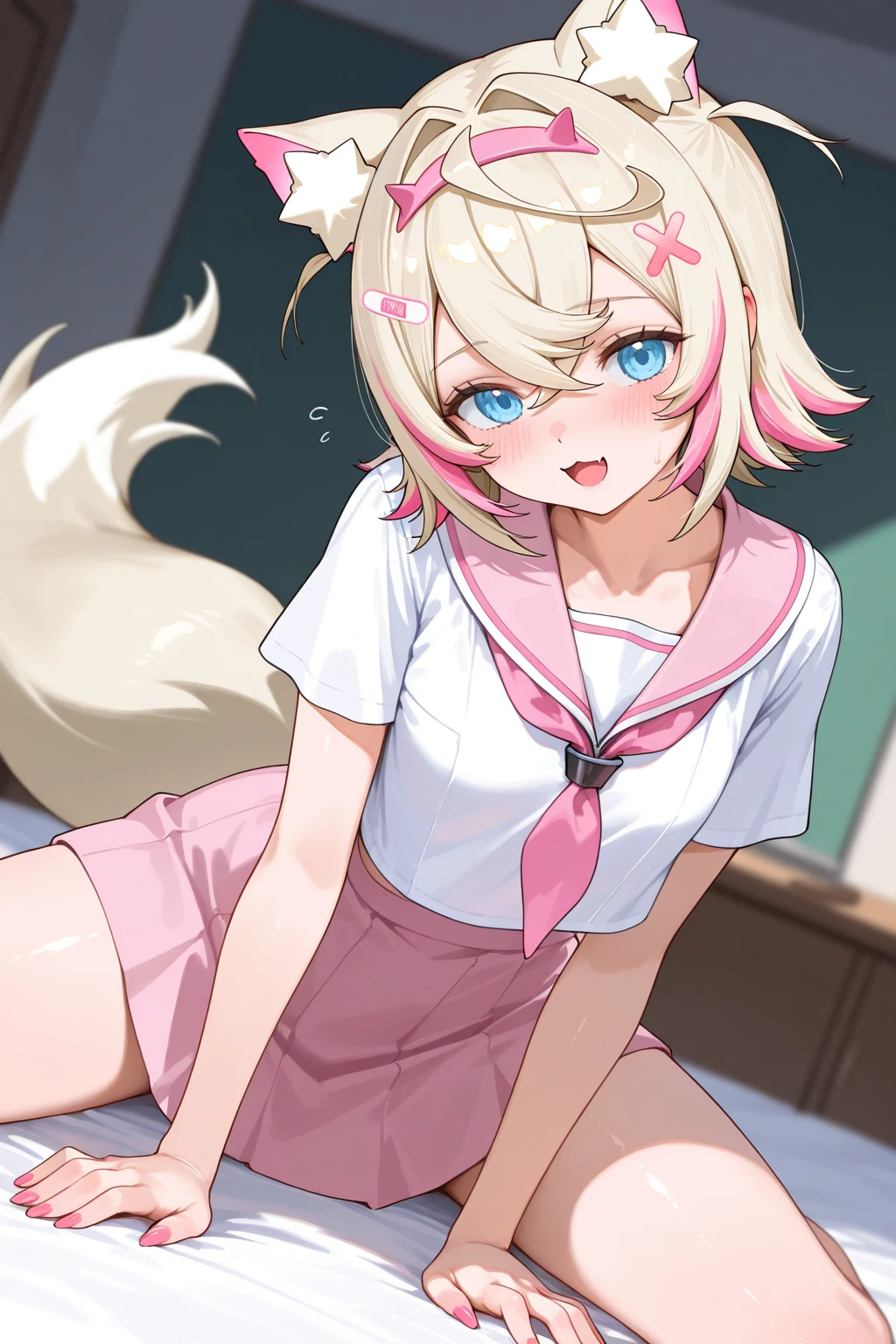 score_9,score_8_up,score_7_up,rating_explicit,source_anime, anime
1girl,suzuran,closed mouth,,green eyes,animal ear fluff,blonde hair,multiple tails,fox tail,straddling,(school outfit:1.2),sky, ,school roof,,  boy is wearing ,,, 1boy, pov, she lifted skirt, , blush, sun, evening, sunset,hearts, sit on penis,flaccid penis out of pussy, mosaic censorship, sperm, drunk,after sex,a lot of sperm,big penis
