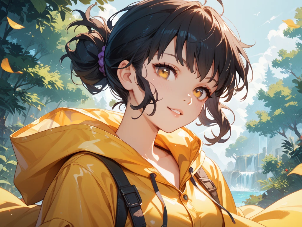 mksks style, (very detailed background:1.0), (highly detailed background:1.0), 1girl, full_body, looking_at_viewer, hoodie, partially_unzipped, masterpiece, best quality, (1girl, solo, girl:1.2), lake, grass, walking on water, jumping, stone ruins, chromatic aberration, depth of field, soft lighting