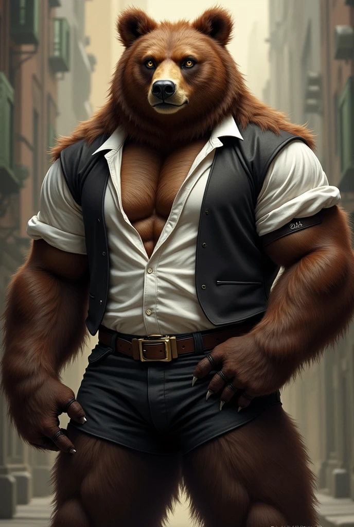 An American muscular furry wolf male 22 years old alone in the UK posing for the camera wearing a very sexy black thong red eyes sexy pose hairy male pubic hair looking at the viewer horny expression perverted smile outdoors gay porn actor now to match my hot daddy a golden gold chain and a bow tie arms crossed rule 34 
