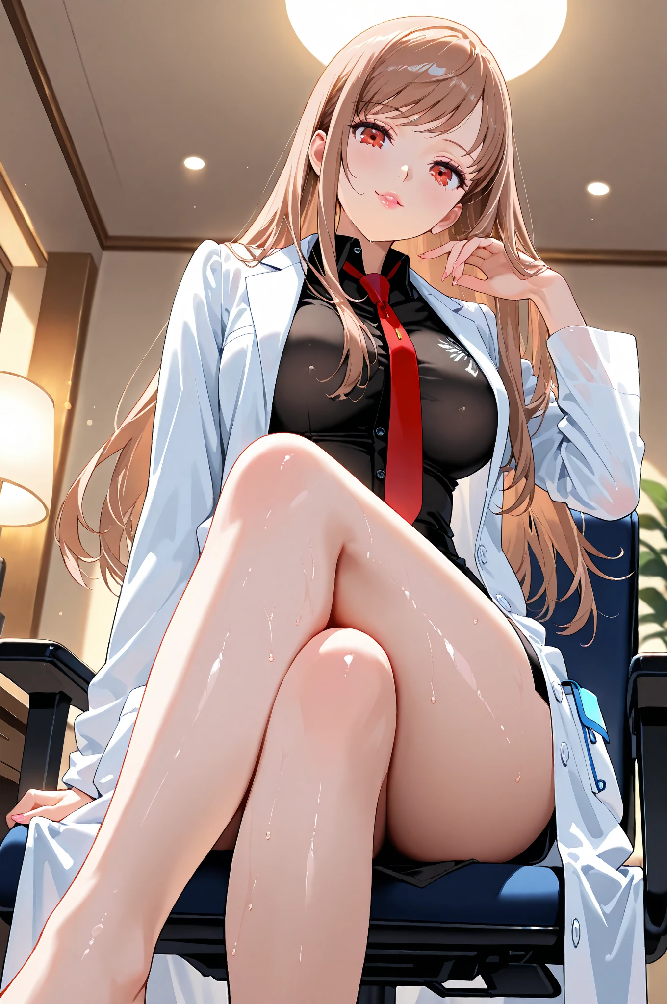 top-quality、Full limbs、complete fingers、Slender beauty、straight haired、Brown hair、(Red high neck long sleeve leotard:1.3)、(Brown pantyhose:1.3)、Beautiful Large Breasts、Luxurious living room