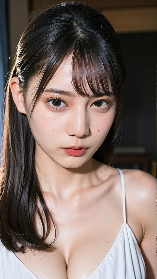 (Photorealistic: 1.4), top quality, very delicate and beautiful, high resolution, beautiful lighting, ((((Nothing dark background)))), 1girl, tifa_lockhart, upper body, black T-bag, lower breasts, shoulders, belly button, (torn white shirt: 1.5), black hair, long hair, elbow gloves, beautiful detailed red eyes, face light, from the front, (from the front, close-up: 1.5) , , (anime-style realistic adult lying in the dark and), (arms tied behind back), (mounted position), (upper body), (screaming, fear, crying: 1.4), (kissing the camera), (opening mouth wide to the maximum), (profuse tears, tears), (looking up), (staring overhead), wet eye makeup, perfect face, (ultra-detailed eyes, nose and tongue), (begging forgiveness), ( A large amount of white translucent sticky liquid is splashed, the skin is wet)), copious drooling, ((areola slip))