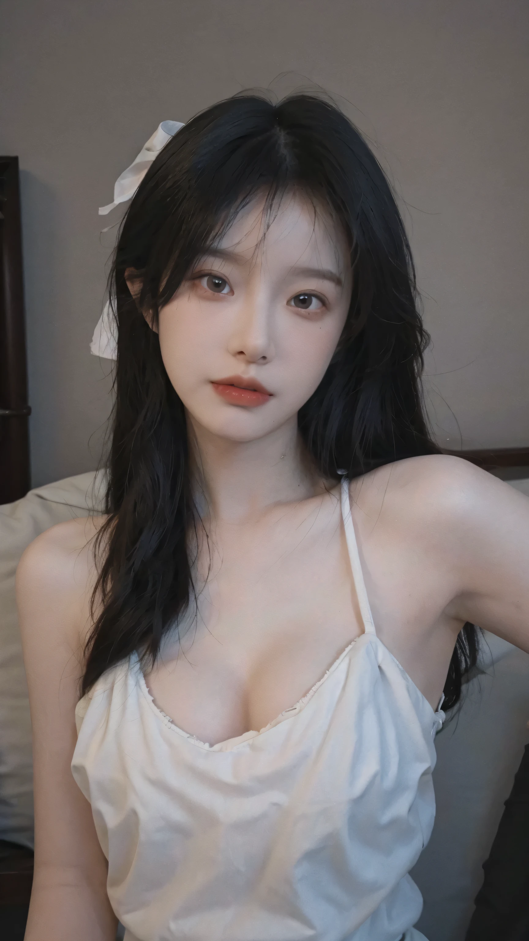 Portrait photography,1 girl,Snow Scene,Snowing background,Thickened cup strapless outer expansion underwear for women with small chest, gathered, non-slip and large, 6cm front buckle, wrapped chest, flat chest, tube top ,(whole body:1.4),Lipstick,(Big Breasts:1.6),Headband,serene,calm,(Realistic and detailed eyes,Natural skin texture,Realistic facial details),