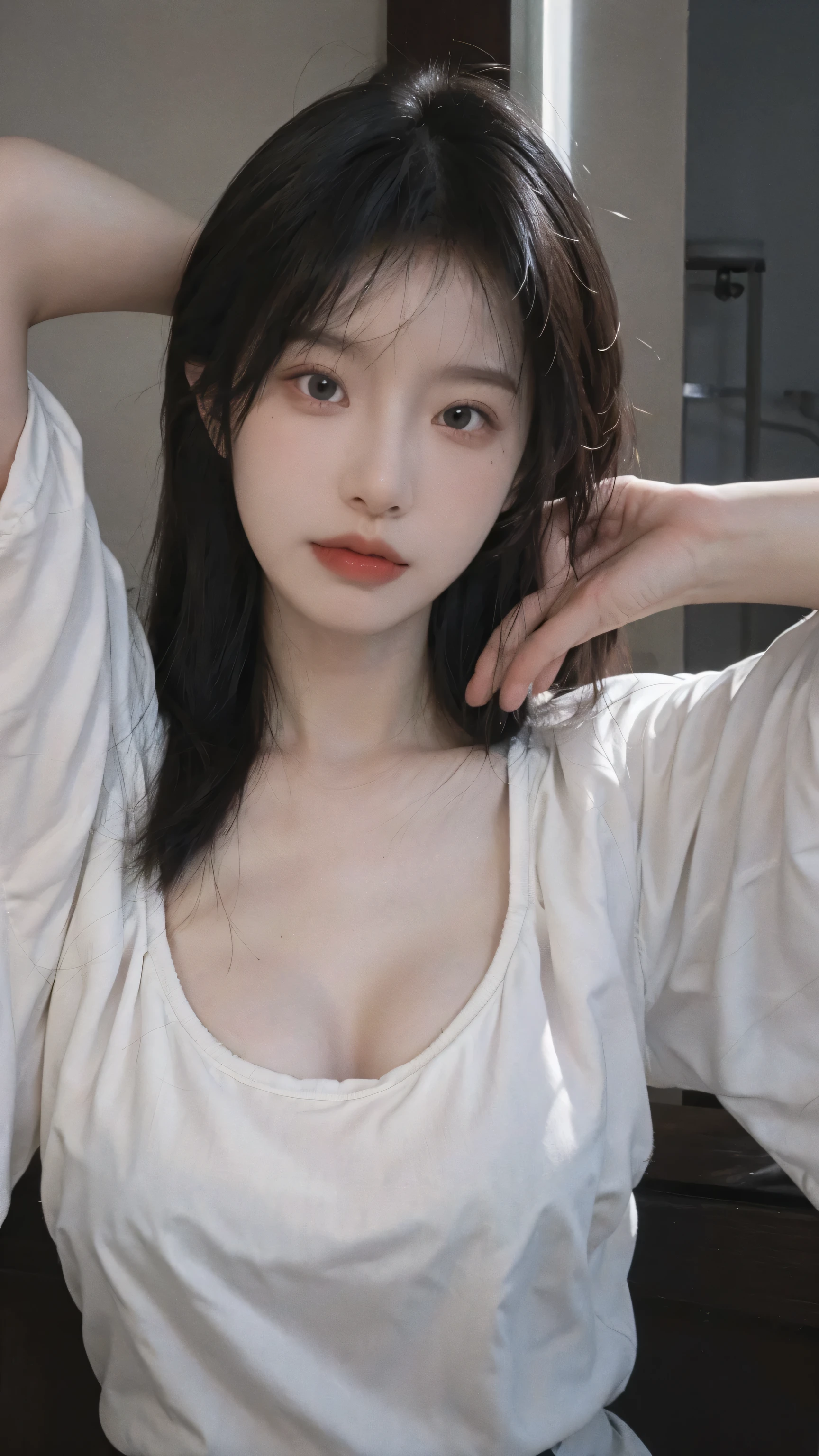 Best quality,masterpiece,ultra high res,(photorealistic:1.4),1girl,sexy,(shirt and tie:1.2),(bra:1.2),(large breast:1.3),(upper body:1.4)