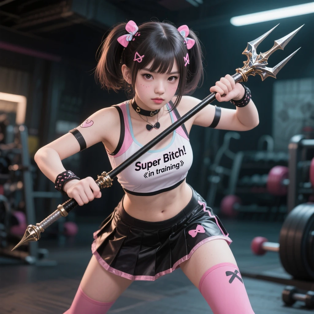 A ultra beautiful girl cute, of 18 years old, short black hairs and eyes, ((european face)), with black techno fantasy great sword in the back, black techno fantasy top armor and black techno fantasy armour pants, black metal with red neon lights symbols and decourations, 12k, UHD, masterpiece, photo realistic, naked belly and arms