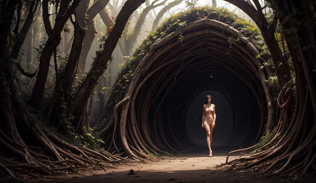 Naked girl walking naked in the forest