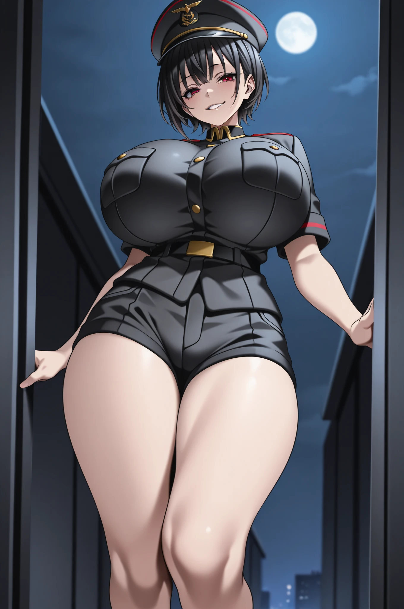 1 girl、Beautiful female officer of the Earth Federation Forces、black short hair、Idol class cuteness、baby face、Attach operator intercom to head、accurately drawn face、Slender but big breasts、healthy thighiniskirt type Earth Federation Forces uniform、knee high、Inside the bridge of a battleship、anatomically correct、precise fingers、exact limbasterpiece、Photorealise