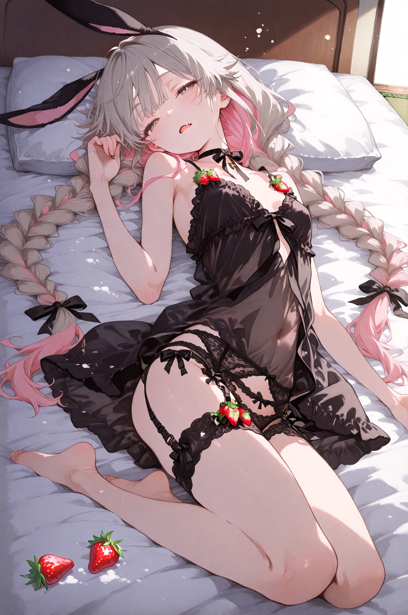 (NSFW:0.9),(:1.4), big ass、、body licked、high quality、masterpiece、Love comedy、(lace see-through robe,、Pale、red)、luxury hotel、on the red bed、Licking the buttocks、lick the hidden part、、twin tails、big butt、thick thighs、short、luxury lace bandy、panties are clearly visible、blue eyes、with a シャイ expression on her face