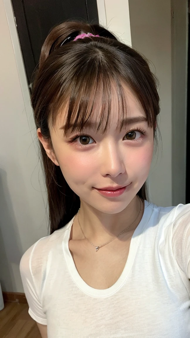 There is a woman sitting in the office, wearing a blue and white hoodie, Wan cute Korean face, young cute Korean face, young and cute Wan Asian face, Chen Xintong, Choi Hyun-hwa, cute and delicate face, Korean symmetrical face, Ye Wenfei, Dila Badir Murat, beautiful Korean woman, 8K selfie photo, Korean girl