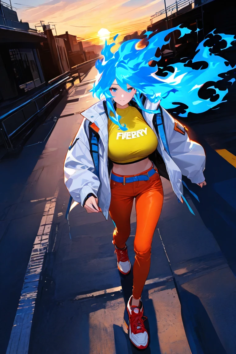 1 girl、Emerald green hair、Gradient hair、disorganized、high resolution、High resolution、Khaki jacket、Orange T-shirt、white shoulder bag、Black skinny pants、White heels、Clothing store background、Sparkling、red cheeks、I'm worried、pointed lips