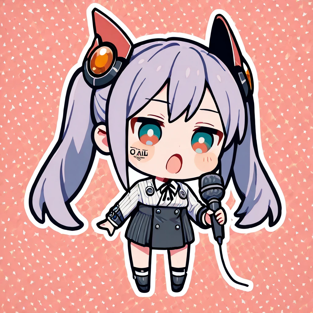 Chibi idol with white hair and kitsune mask 