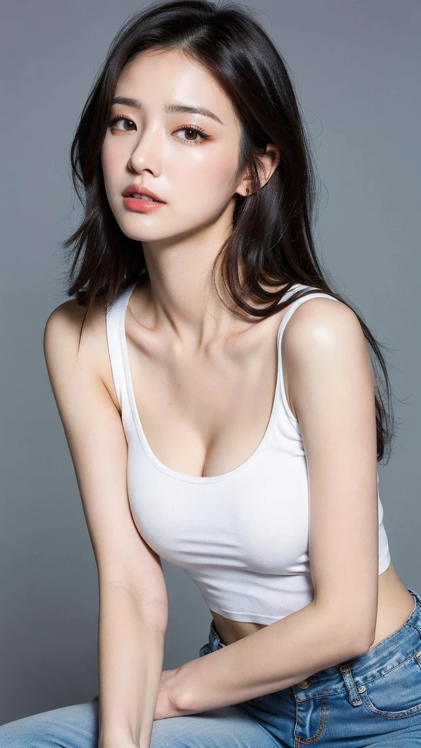 Highly detailed CG Unity 8k wallpaper, of the highest quality, super detailed, masutepiece, Realistic, photographrealistic, extremely detailed cute girl, 25 years old, ,, Upper body , ,Colossal tits,Black eyes,black vikini