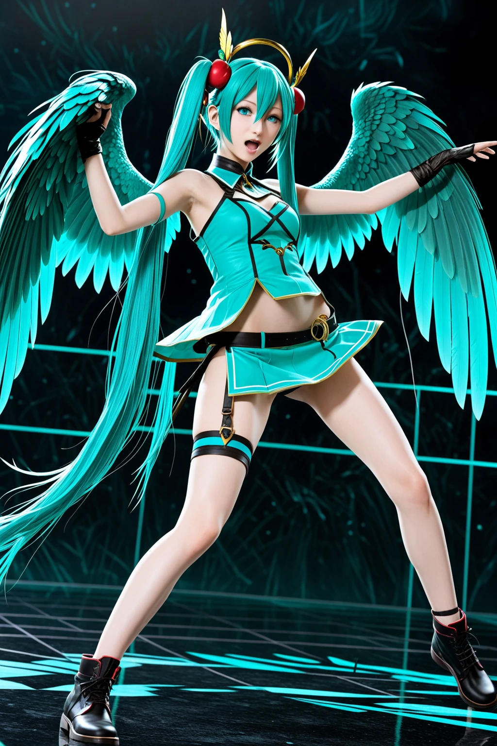a close up of a woman in a costume with a sword, 3 D rendering character art 8 K, hatsune miku in warhammer 40k, Os amigos, 3d anime girl, render of a cute 3d anime girl, anime styled 3d, style of anime4 K, angel knight girl, epic angle and pose, 8k octae render photo, Hatsune Miku