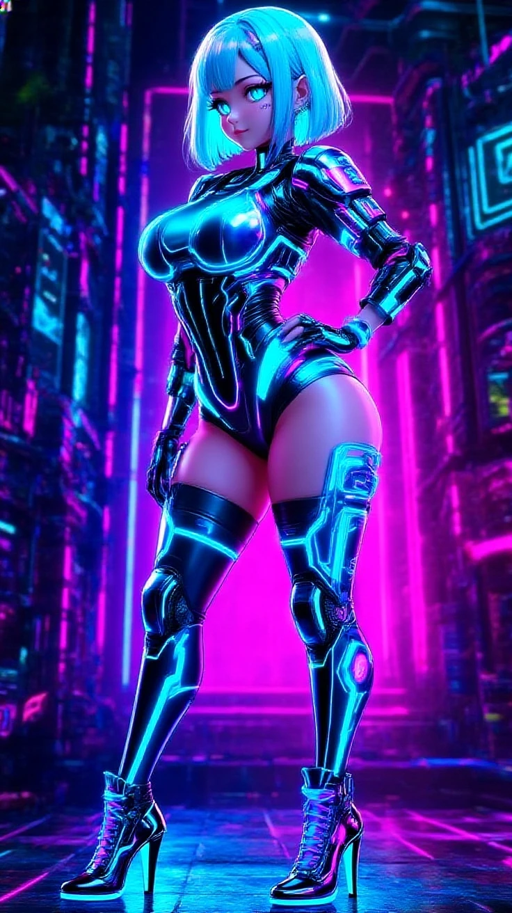 1girl, full body, futuristic bodysuit with helmet, armorsuit, matte black, glowing magenta lines, featureless helmet, wielding a futuristic rifle, from behind, ass focus, from below, photography, intricate detail, intricately detailed, hyperrealistic, cinematic, atmospheric, Bokeh blur, hyper detail, incredible lighting and depth, Yashica T4 Kodak Ektachrome 100, 24mm, 8k