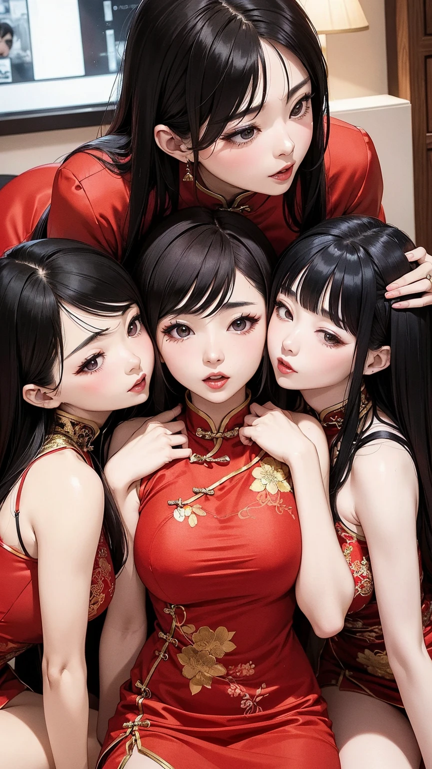 (((depict Nezuko from demonslayer))), la femme porte des vêtements de femme de chambre debout sur le sol, seulement, culotte, sous-vêtement, jupe, (Shiny dark pink satin lace culotte:1.3)、culotte that cover the butt、porte-jarretelles, couché, hauts de cuisse, jupe lift, Regarder en arrière, Réaliste, (((top-quality, masterpiece))), (( lot of details)), (((small breasts))), nice hips, open shoulder, (Masterpiece, Excellent, complex details), delicate girl, delicate face, happy smille