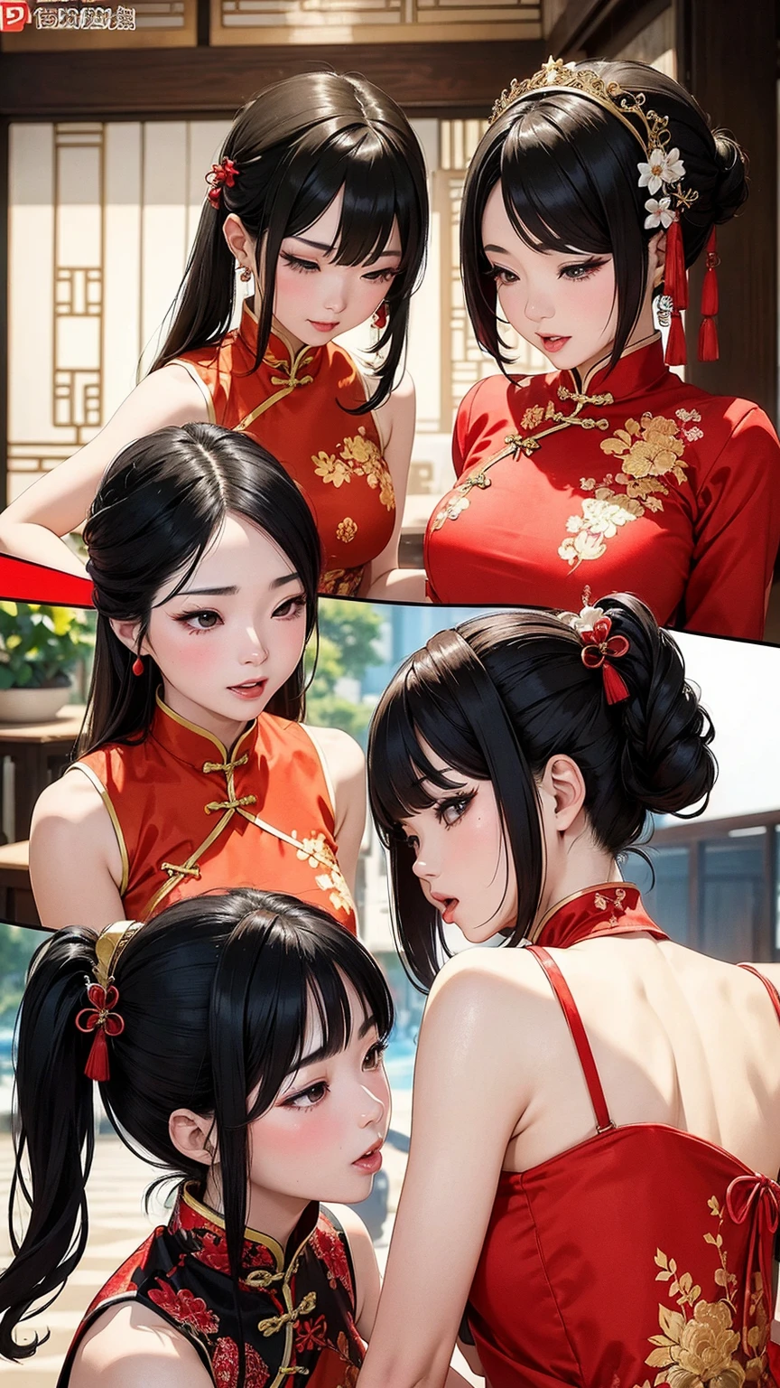 anime girl in a red and black dress with red flowers in her hair, artwork in the style of guweiz, guweiz, chinese girl, trending on cgstation, cute anime waifu in a nice dress, guweiz on pixiv artstation, palace , a girl in hanfu, beautiful digital artwork, guweiz on artstation pixiv