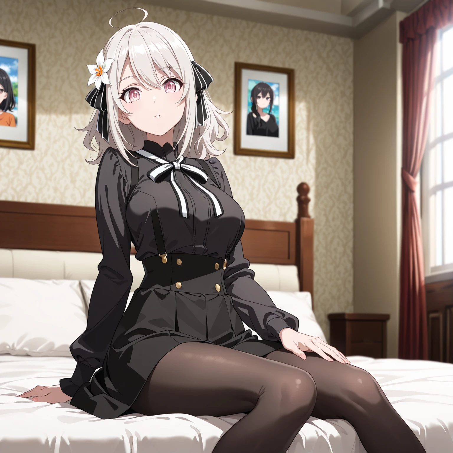black negligee, black panties, thong, collarbone, masterpiece, best quality, high resolution, dark persona, watercolor painting theme, cum on face, cum on chest), (looking at the viewer: 1.1), wide hips, big ass, tojo koneko, yellow eyes, white hair, short hair, cat ears, pinched ears, shirt, black ribbon around the neck, erotica, legs apart, sitting on a chair