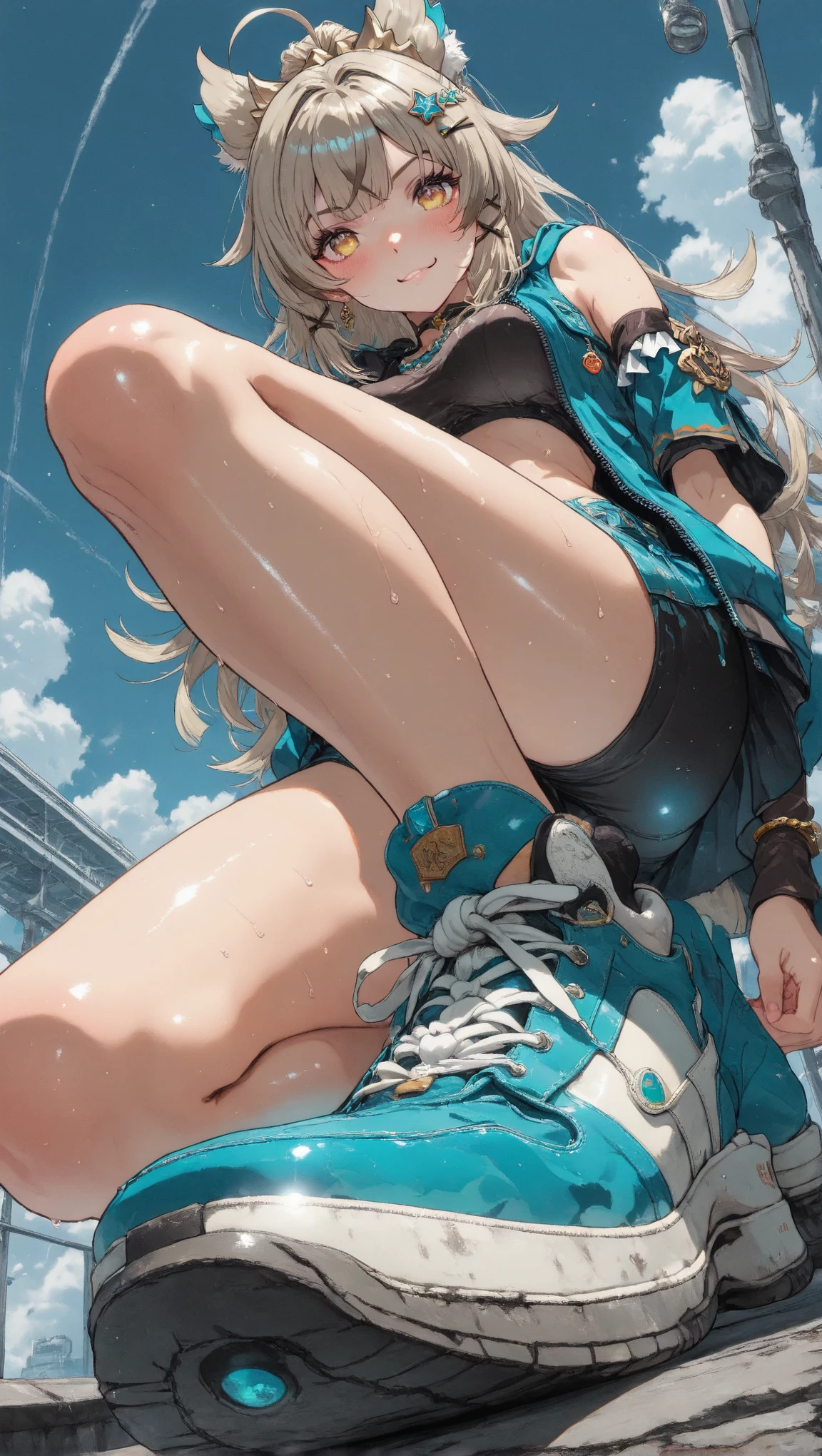Giant Girl 50,000 feet high,Have a pair of long legs,Have a pair of huge breasts, Have a pair of huge breasts,Have a pair of huge breasts,Wearing a red bikini,Waist-length blonde hair,Loose hair,Wear a pair of Mary Janes,Blonde curly hair,Full of enjoyment,Standing tall in a crowded city, Vandalism,It seems to be an invincible existence,Beautiful appearance,Exquisite makeup,quality,8K,高quality,(Governor:1.5),Perfect proportion, theater lighting,Film Grain,Fuji Colors,8K,Textured Skin,Super Detail,High Detail,high quality,high resolution,thunderclap,Fake laugh,Morning,Perfect body,The face shape and eyes are super beautiful