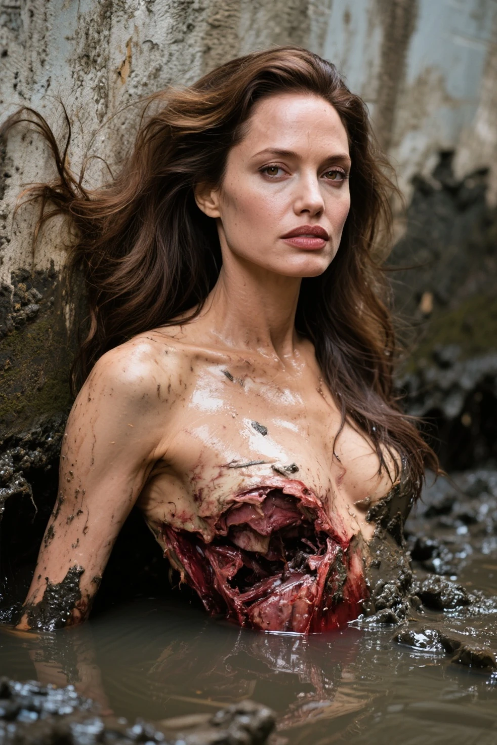 Mujer arafed con la cara ensangrentada y un collar en, cerveza suave de la reina del diablo madison, pale woman covered in blood, cara limpia y brutal con sangre, Megan Fox, - vampire queen joy, brutal sangrienta maquillaje, Maquillaje brutal, sangriento y cachondo., Retrato de Megan Fox, chica vampiro, cerveza madison como leeloo, hermoso zombi