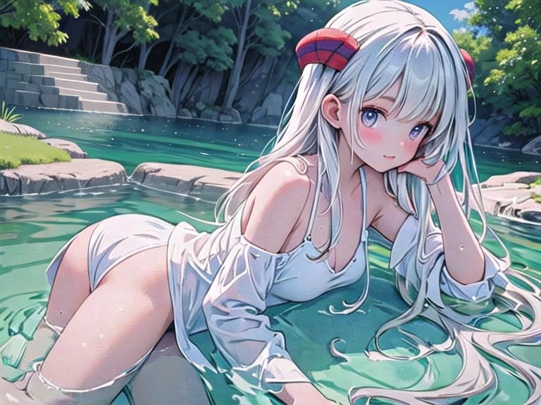 masterpiece, Highest quality, High resolution，Follow the on-screen instructions、Anime Style、Follow the prompts、One Girl、Long silver hair、Inside a cylindrical aquarium、Coral Reef、fish、Falling position、Lying on your back、Bend your knees、Lying on your backで横から見た体勢がN字になるように、Bend your knees and bend your waist、Extend your hands towards the water、Falling into the ocean trench、Look at the water surface、Drowning Slowly、Angle is horizontal