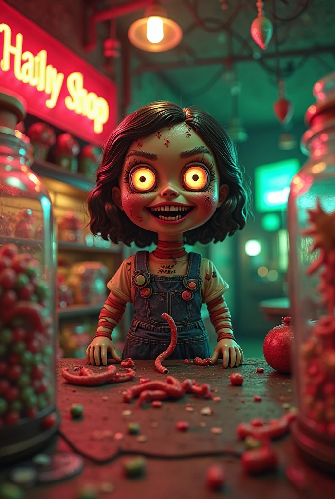 anime model , a painting of a zombie eating a bowl with lots of pills and painkillers, a hyperrealistic painting, by Jason Edmiston, cutecore clowncore, mix of creatures with tentacles, horror wallpaper aesthetic, greg beeple, clown, art representing control freak , cutout, art blotter, rendering, horrifying