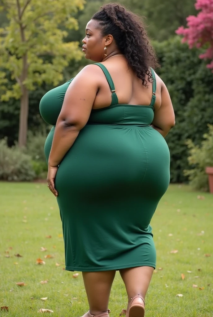 Extremely Hyperpregnant Grenadian woman with huge belly wearing a dress
