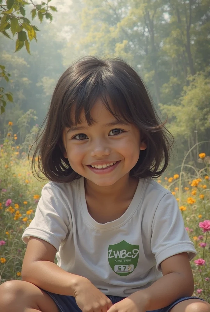 A little girl stands in the middle of a field of rape flowers,The light is natural,The picture is clear