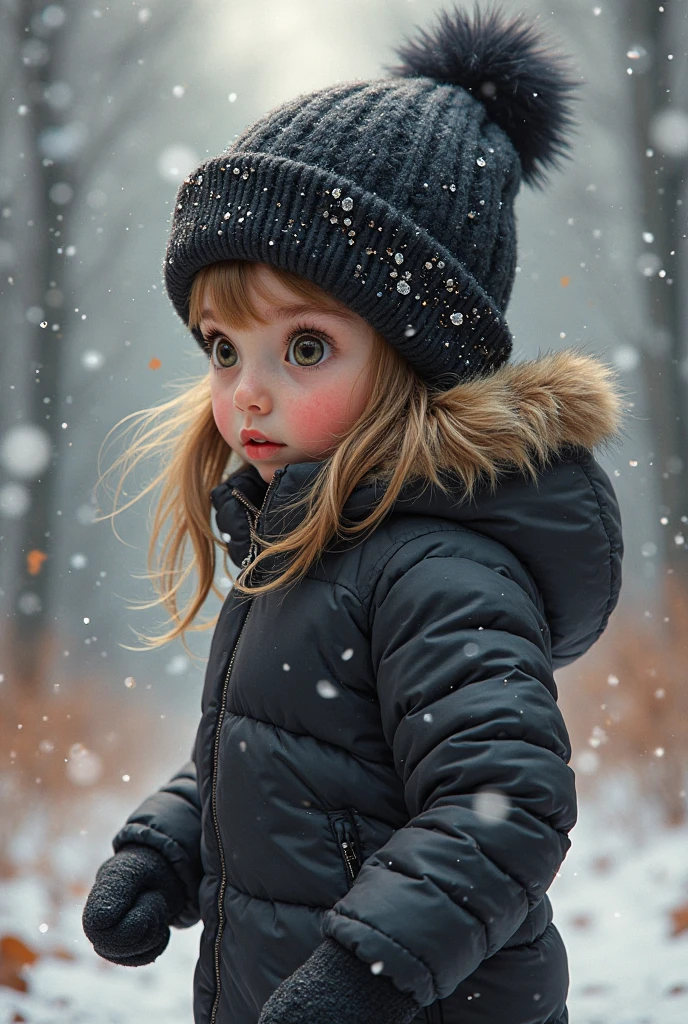 A small person in society,Snow is falling