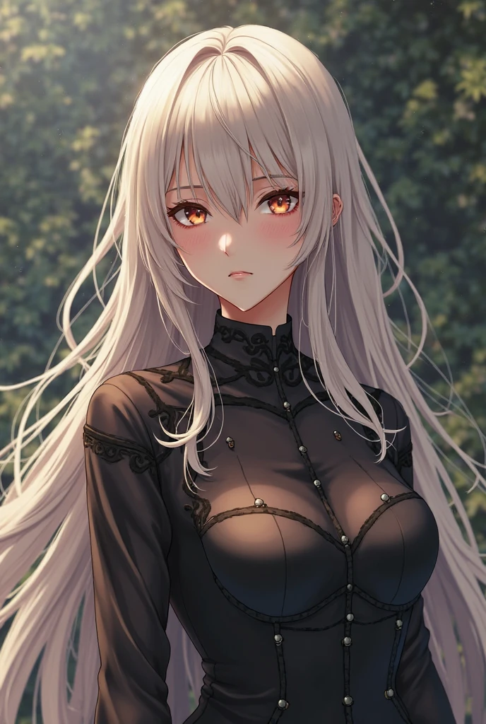 ((Sketch)), ((Watercolor)),((best quality)) ((best quality)), ((masterpiece)), (detailed), 4k image, anime style, beautiful adult woman, white braided silver hair, fit and trained physique, gothic mazi dress, modest sized breasts, slim curvy body, long slim legs, white eyes