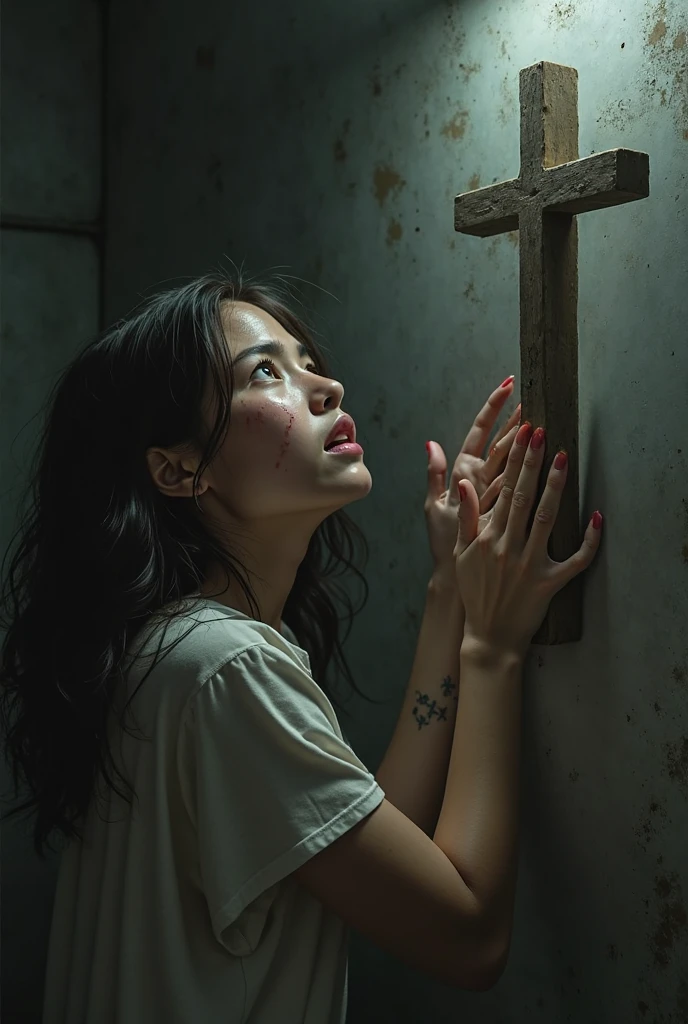Beautiful angel woman in jail behind bars