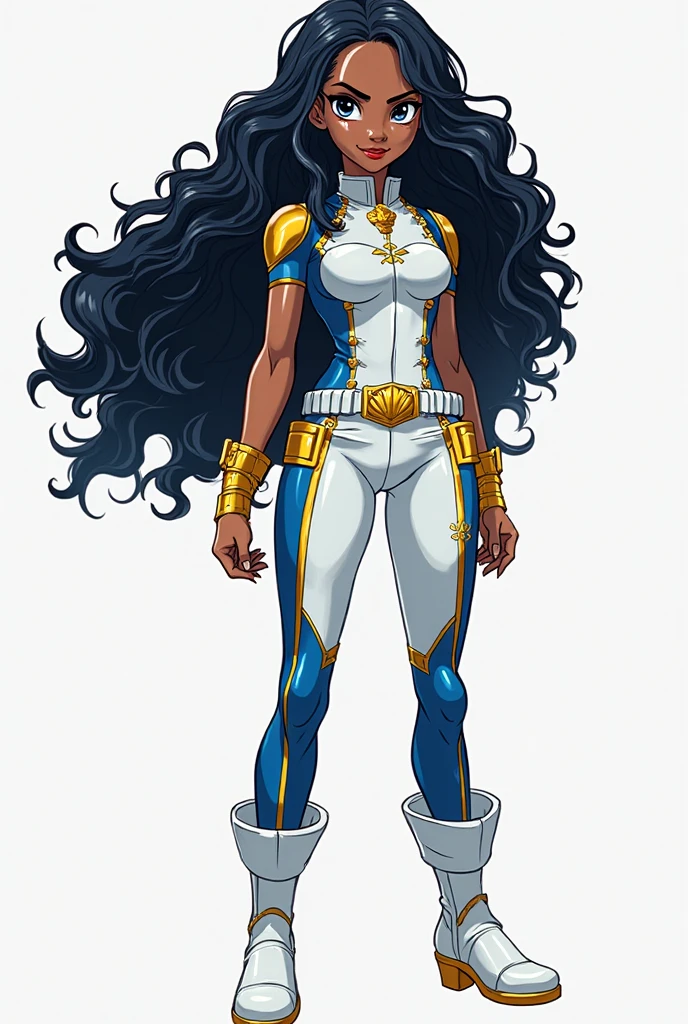 black woman, standing, inside a dark room, dark wall in background, detailed Cornrow Braids hair, small tits, no expresions, wearing a white swim suit with high neck, white long gloves, long white leather boots, comic book style, flat shaded, prominent comic book outline linework