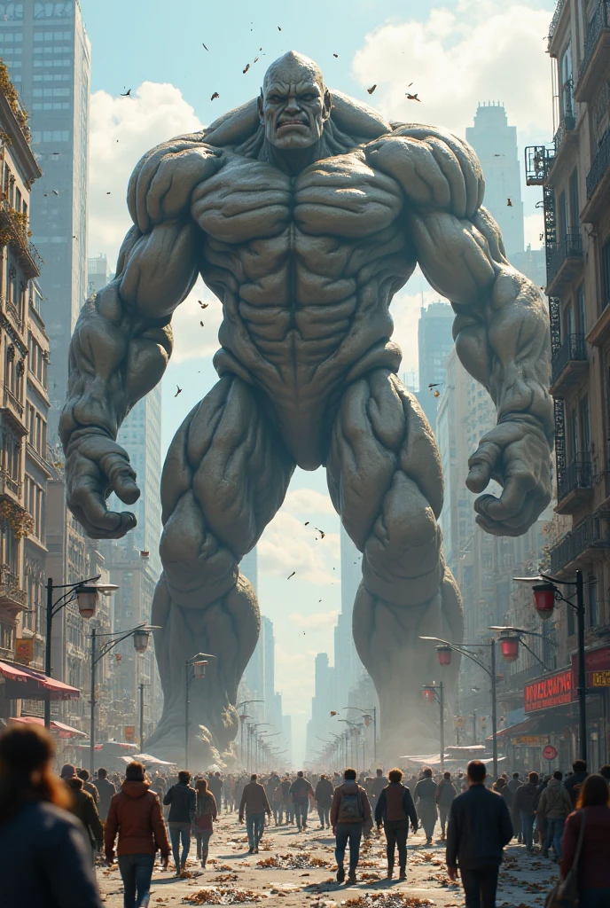((foto bruta)), ((obra-prima)), anthropomorphic humanoid polar bear, detalhes intrincados, Greebles Intricate Pieces, city behind, casaco, corpo musculoso, muscular arms, Small head, ogro monstruoso, Titan, soft lighting, nu, Penis , bolas.