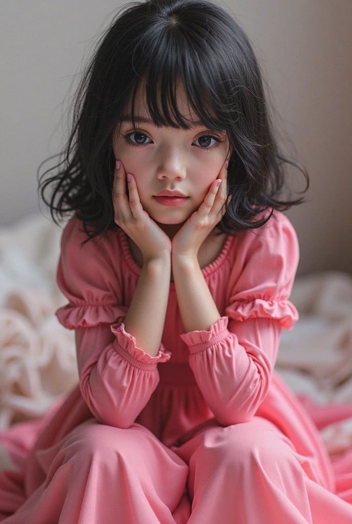 children's room、Girl sitting on bed