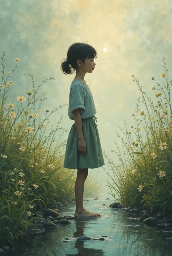 High-quality realistic acrylic art, vivid colors, masterpiece, best quality, sideways, wide angle, detailed, bending over, 1girl, visible genitals, facing away, looking sideways, grassy field,
