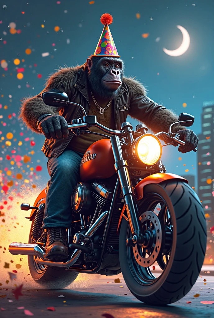 Animated gorilla on a motorcycle