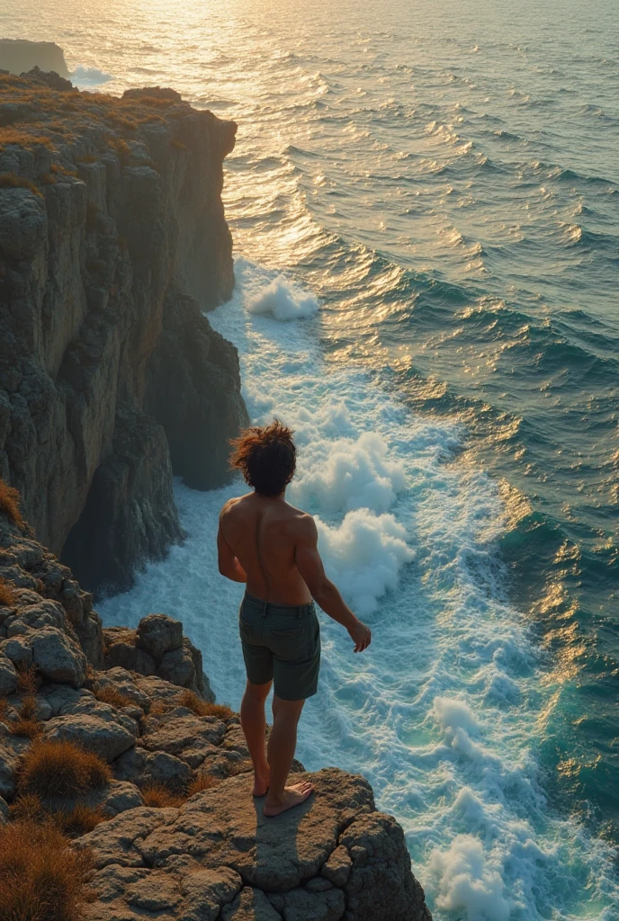 Long hair man looking to the sea