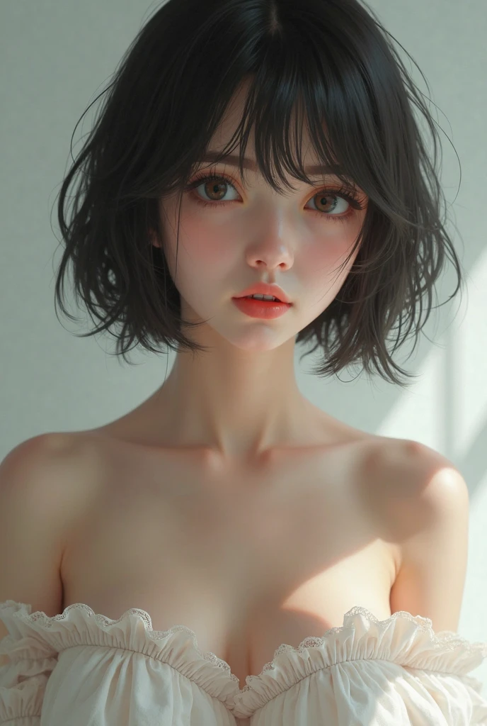 (masterpiece:1.2, Highest quality), (Realistic, photoRealistic:1.4), Ultimate beauty、mature、(Beautiful Features、Detailed lips, Beautiful eyes with attention to detail)、(Beautiful Teeth), blush, Captivating Gaze、masterpiece,(Highest quality,Hyper Detail)、 Natural Makeup,Looking at the camera、alone,Cute woman in her 20edium breast、Short Bob Hair、(Bangs too)、((topless:1.6))、 (Maid clothes、Black Choker、Earrings), Side Lock, stage, Outdoor, (Semen is on it:1.4)、(Bust up shot)、(Shooting from below)、(I'm worried、Open your mouth:1.2)
