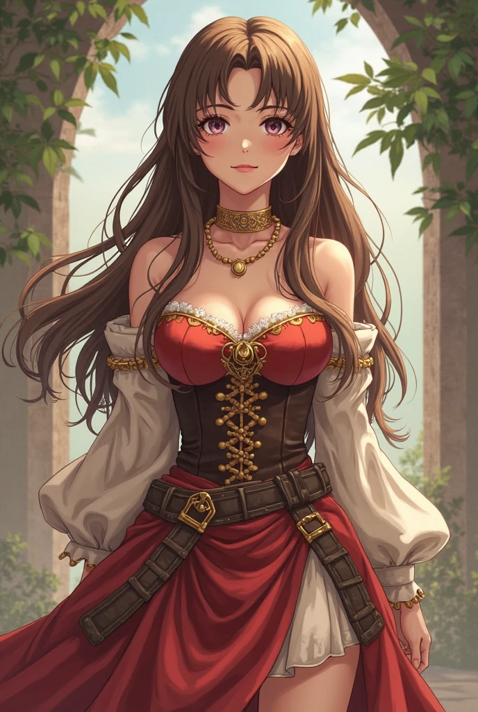 (masterpiece, best quality, high quality, high resolution: 1.4), detailed, extremely detailed, soft ambient lighting, 4K, ornate, internal, (rebirth, crop: 1.4), plants, window, 1Gril, megumin (soil: 1.4), ( megumin: 1.2), Standing, full body, (Focus on breasts: 1.2), (Extremely detailed hair: 1.2), Dark brown hair, shoulder length hair, Long locks, Fringe, (Hair intake, High ponytail: 1.4), expression, reds, emotion the flower of the skin, (Red Eyes, Bright, lust, sexual tension, Looking at the Viewer: 1.2), Curvy, Huge Breasts, Skindentation, (Explosive Breasts: 1.2), (Tiara: 1.2), Crown, (Neckline, Strapless, Red Dress, Ruffled Dress, Long Skirt, Buffalo Skirt, Buffalo Sleeve, Juliet Sleeve, Long Sleeve: 1.2), Jewelry, Totally Sexy, garter belt, black stockings