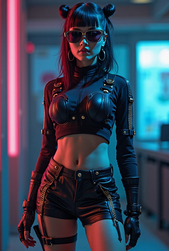 cyberpunk, beautiful woman, wearing ssahc, ssahc