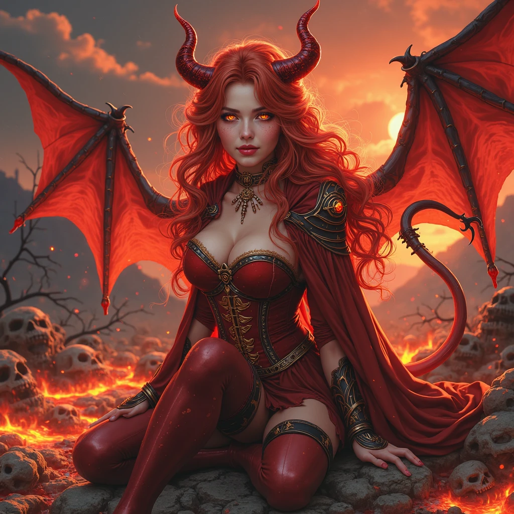 painting of a woman with horns and a spear on a horse, Queen of Hell, ангел in hell, demoness, сатана in hell, goddess of wrath, with infernal devil wings, succubus, Goddess of the Underworld, in hell, succubus | Middle Ages, The King of Hell, demoness, The King of Hell, последняя битва in hell