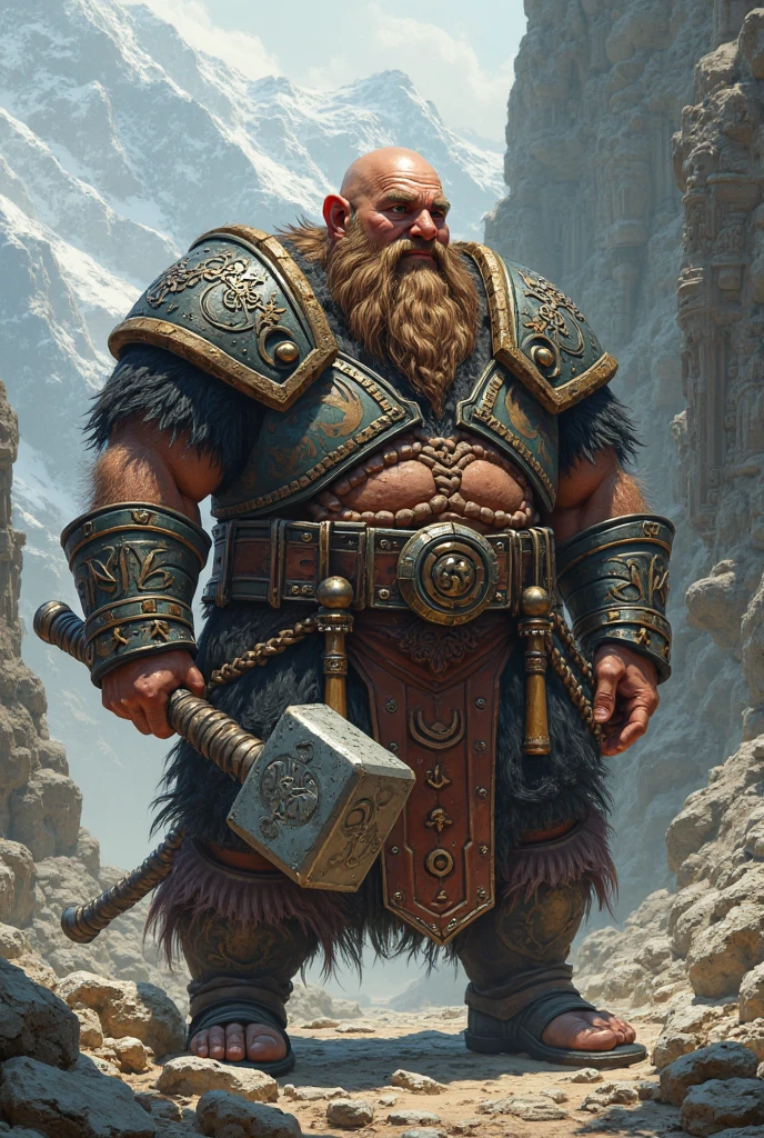 A warrior dwarf with a mutually supportive and disabled arm 