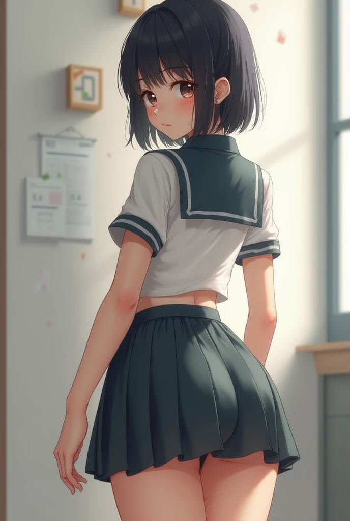 (1 person、solo), Beautiful woman, 3D, (High-definition and beautiful eyes)、(Anatomically perfect body), Slender、(White tennis wear、skirt), (Crawl on all fours with your arms on the floor:1.3), (Look Back), (extra detailed panty), (Pussy juice), 18-year-old、(highest quality)、Black Hair, (short hair)、(8k, High resolution)、(shy:1.4)、Mid-chest, (steam:1.1), (embarrassed:1.3), Glossy lips、Erect nipples、In a dark warehouse、(wide shot:1.2), (tears)、(From the back)