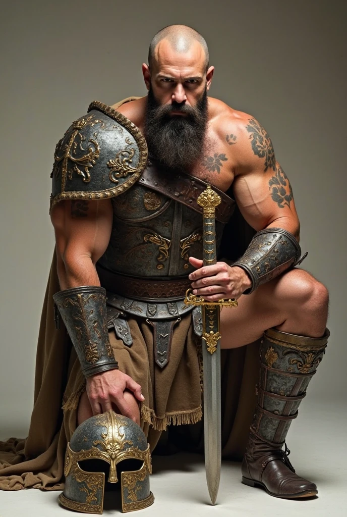  super realistic bodybuilder with viking face and violet eyes full body image 