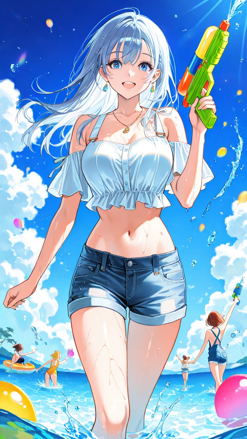 Best quality, tmasterpiece, A high resolution,8K,(realistically:1.4),超A high resolution,1个Giant Breast Girl, ultra - detailed, hyper realisitc, Very detailed CG illustration, offcial art, 电影灯光, actual, Young and beautiful girl, perfect body figure, perfect body figure, full pov, perfect bodies, (Starting below:1.3), lacivious pose, long sexy legs, Self-confident, Beautiful Sexy, Gray short sleeves, Open the abdomen, Super Shorts, S-shaped body, hip is cocked,placed in a,lewd poses,Different Perspectives