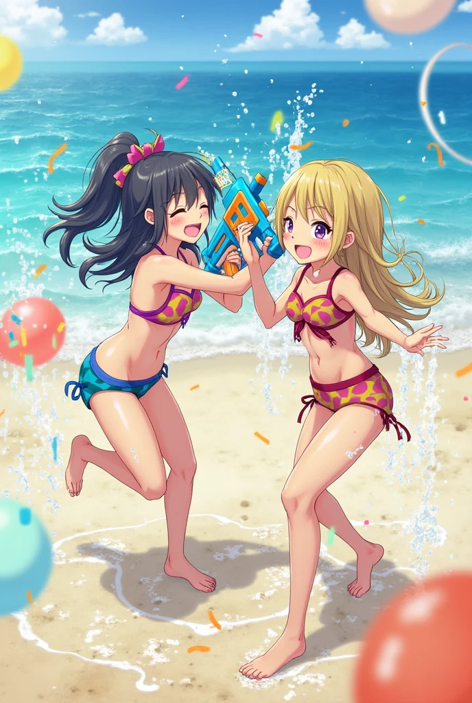 ((2girls:1.3)), ((moe style:1.3)), full body, ((beach:1.3)), playing volleyball, ((perfect face)), ((extremely cute:1.3)), ((masterpiece:1.3)), ((8k)), ((best quality:1.3)), ((beautiful)), ((extremely detailed:1.3)) , ((absurdres)), AddXL, ((score_9:1.3)), ((score_8_up:1.3)), ((score_7_up:1.3))