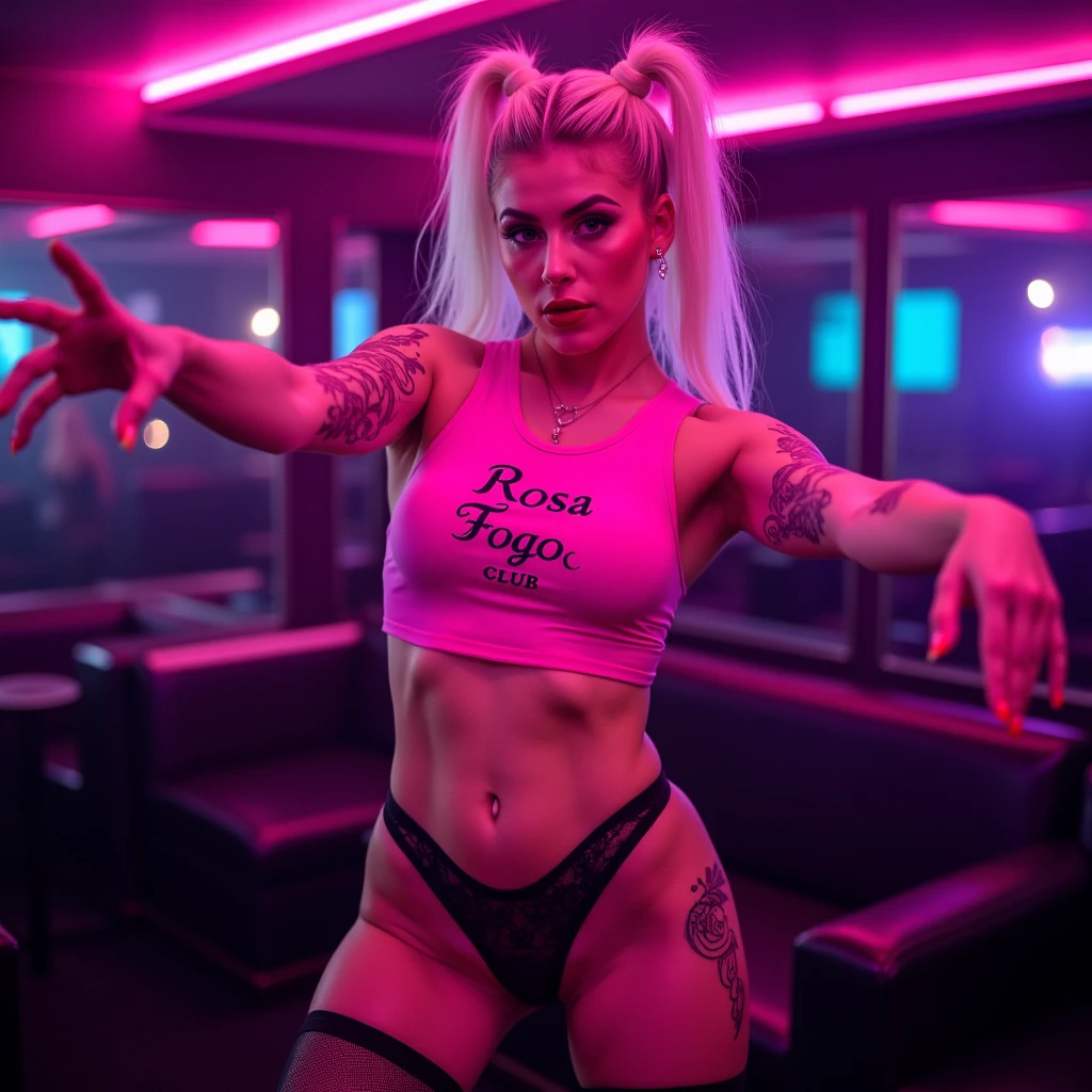 CURVY P!NK KNEELING NAKED SHOWING SHAVED VAGINA IN NEON-LIT ALLEY DRIPPING WET HEAVY RAIN